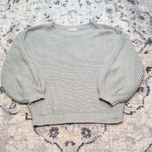Vernacular Women’s Medium Gray Knit Sweater Puff Sleeve Crewneck Pullover